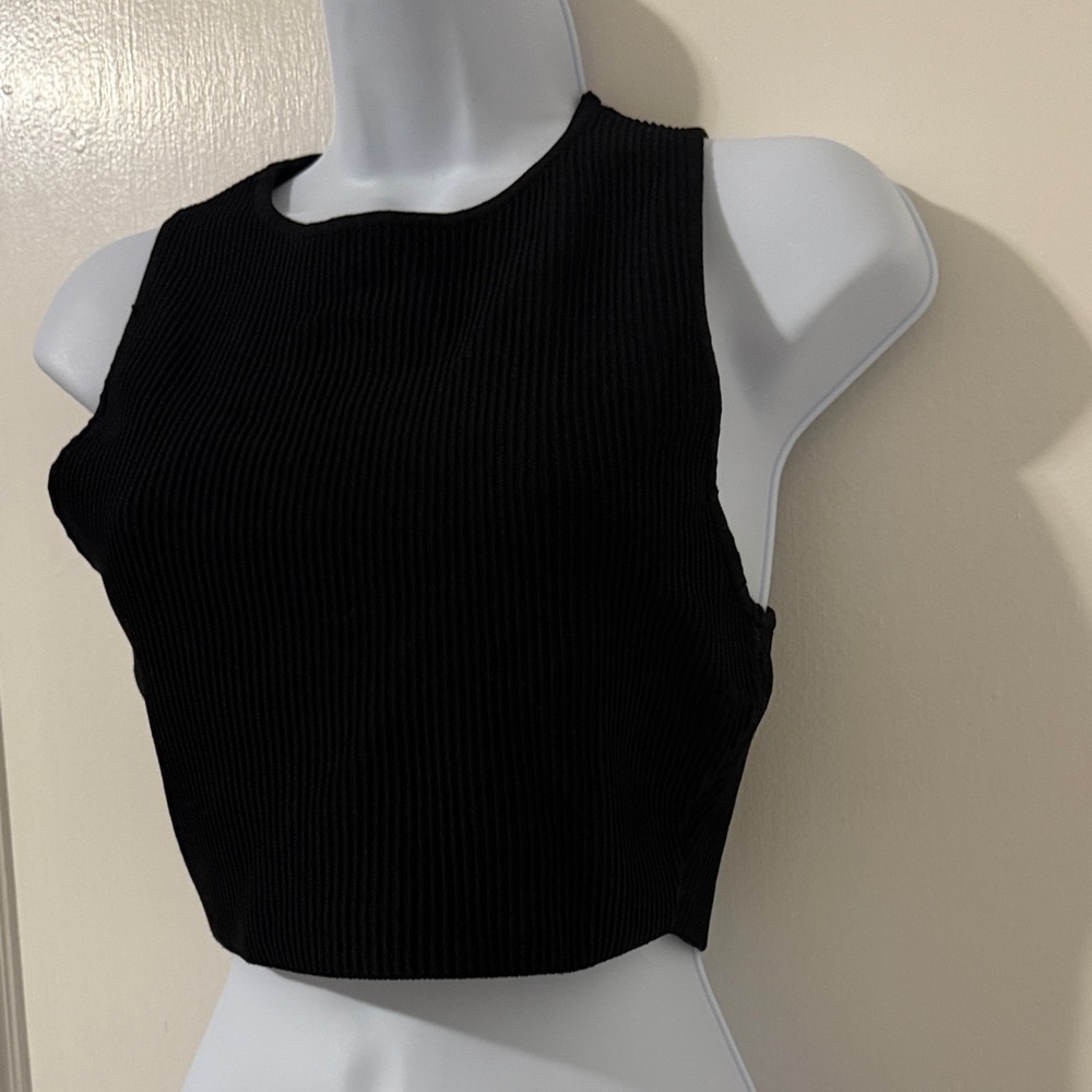 Babaton Black Ribbed Crop Top - Picture 3 of 15